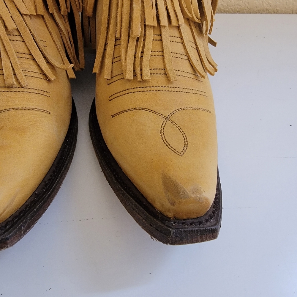 Junk Gypsy by Lane Spitfire Mustard Fringe Leather Western Ankle Boots size 7 - Picture 9 of 11